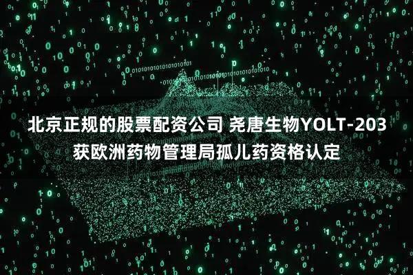 北京正规的股票配资公司 尧唐生物YOLT-203获欧洲药物管理局孤儿药资格认定